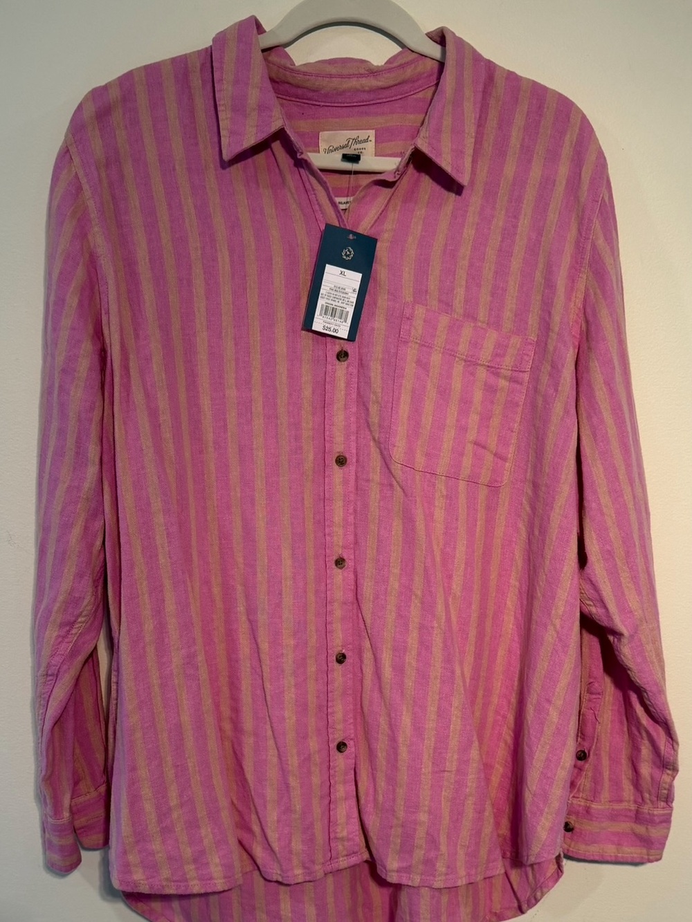 Universal Thread Pink and Tan Striped Button-Down Shirt